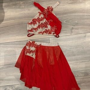 Glamour Costumes Red Beaded Two-Piece Dance Costume Set - Women's/girls Adult M